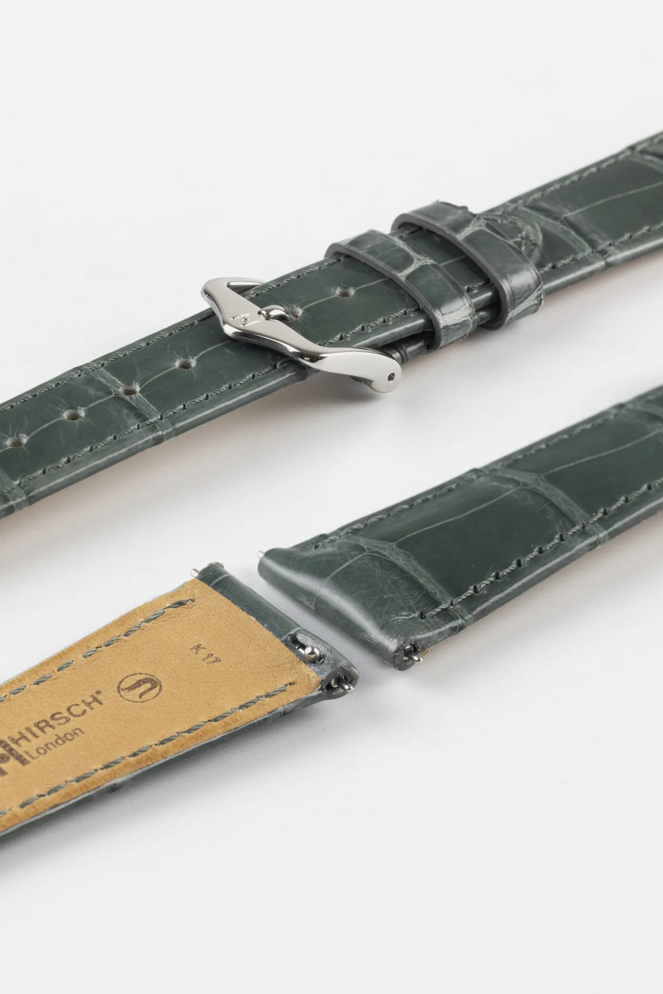 Hirsch LONDON Shiny Alligator Leather Watch Strap in GREY