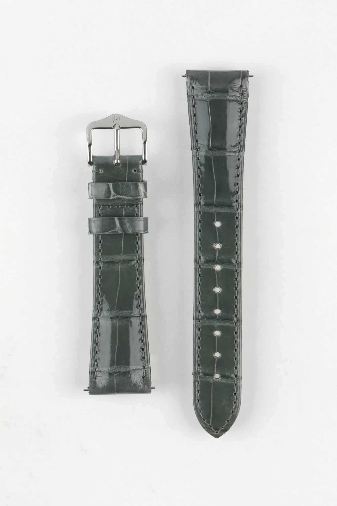 Hirsch LONDON Shiny Alligator Leather Watch Strap in GREY