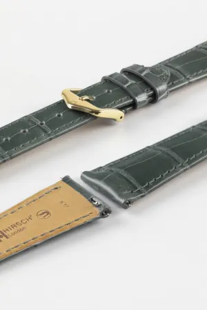 Hirsch LONDON Shiny Alligator Leather Watch Strap in GREY