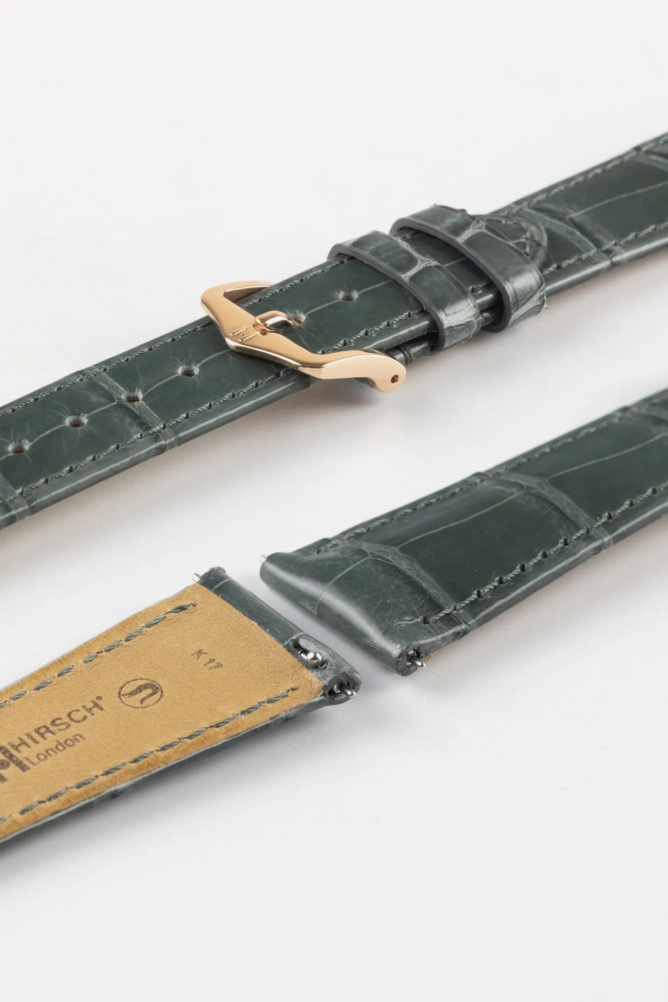 Hirsch LONDON Shiny Alligator Leather Watch Strap in GREY