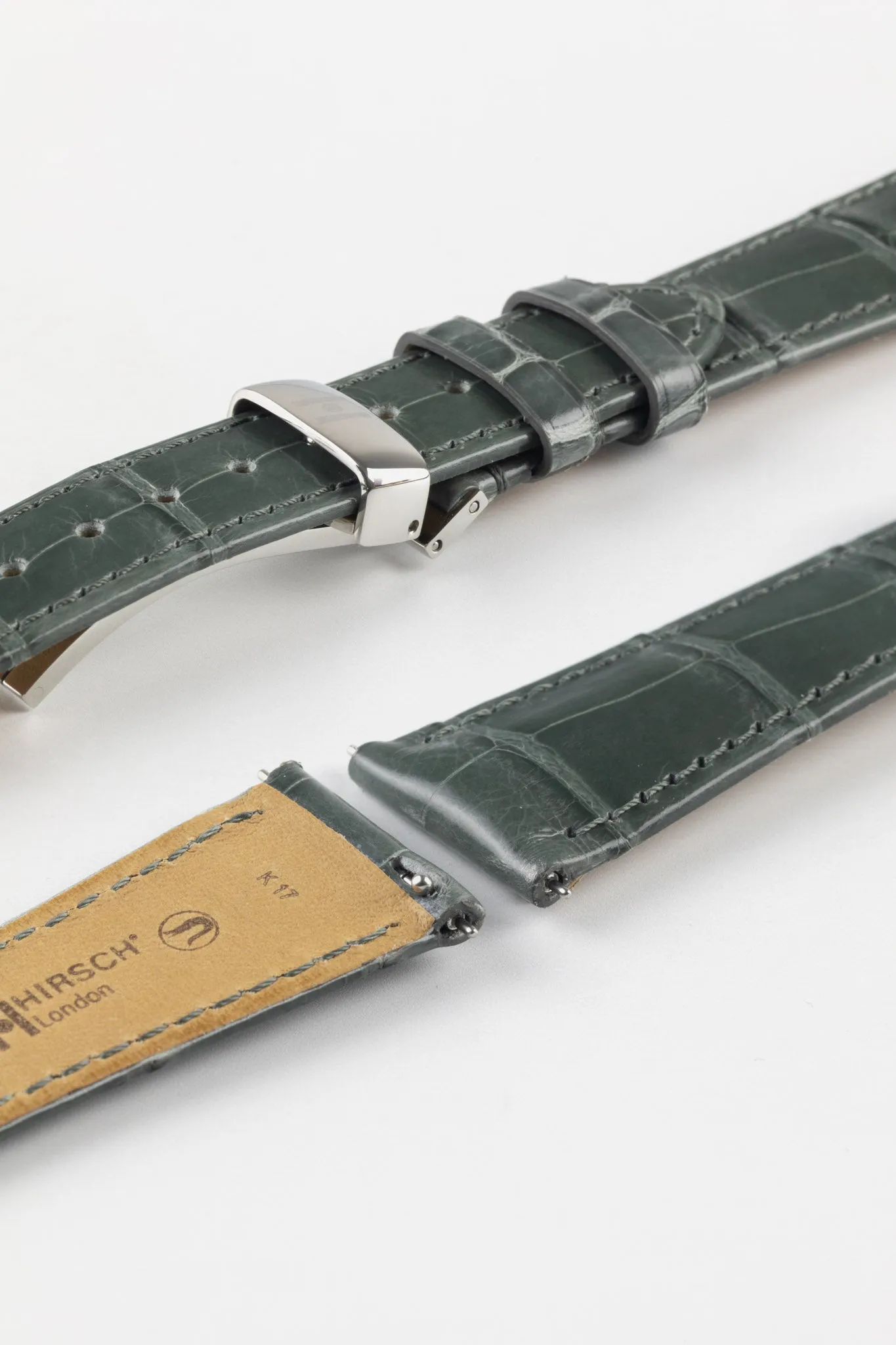 Hirsch LONDON Shiny Alligator Leather Watch Strap in GREY