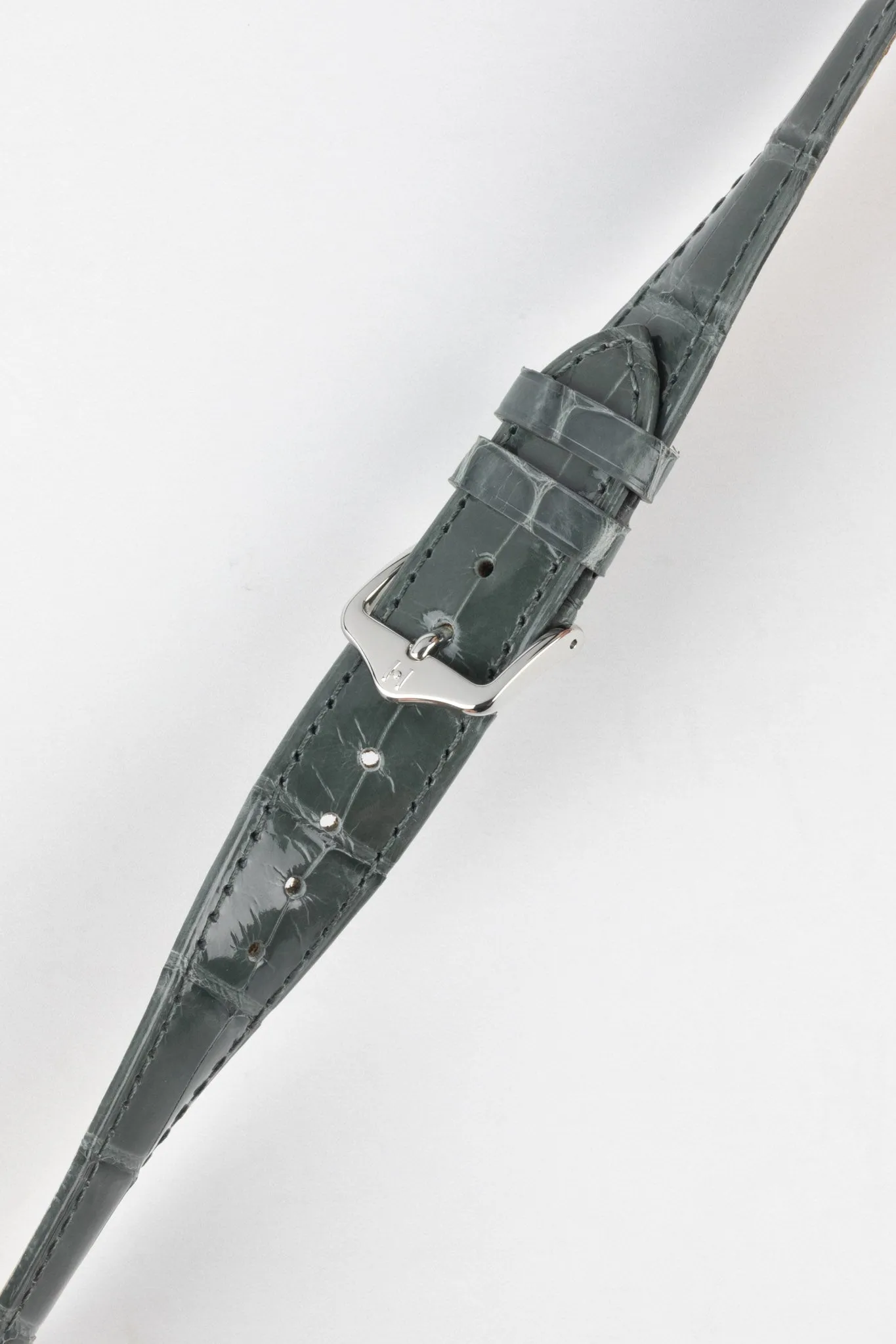 Hirsch LONDON Shiny Alligator Leather Watch Strap in GREY
