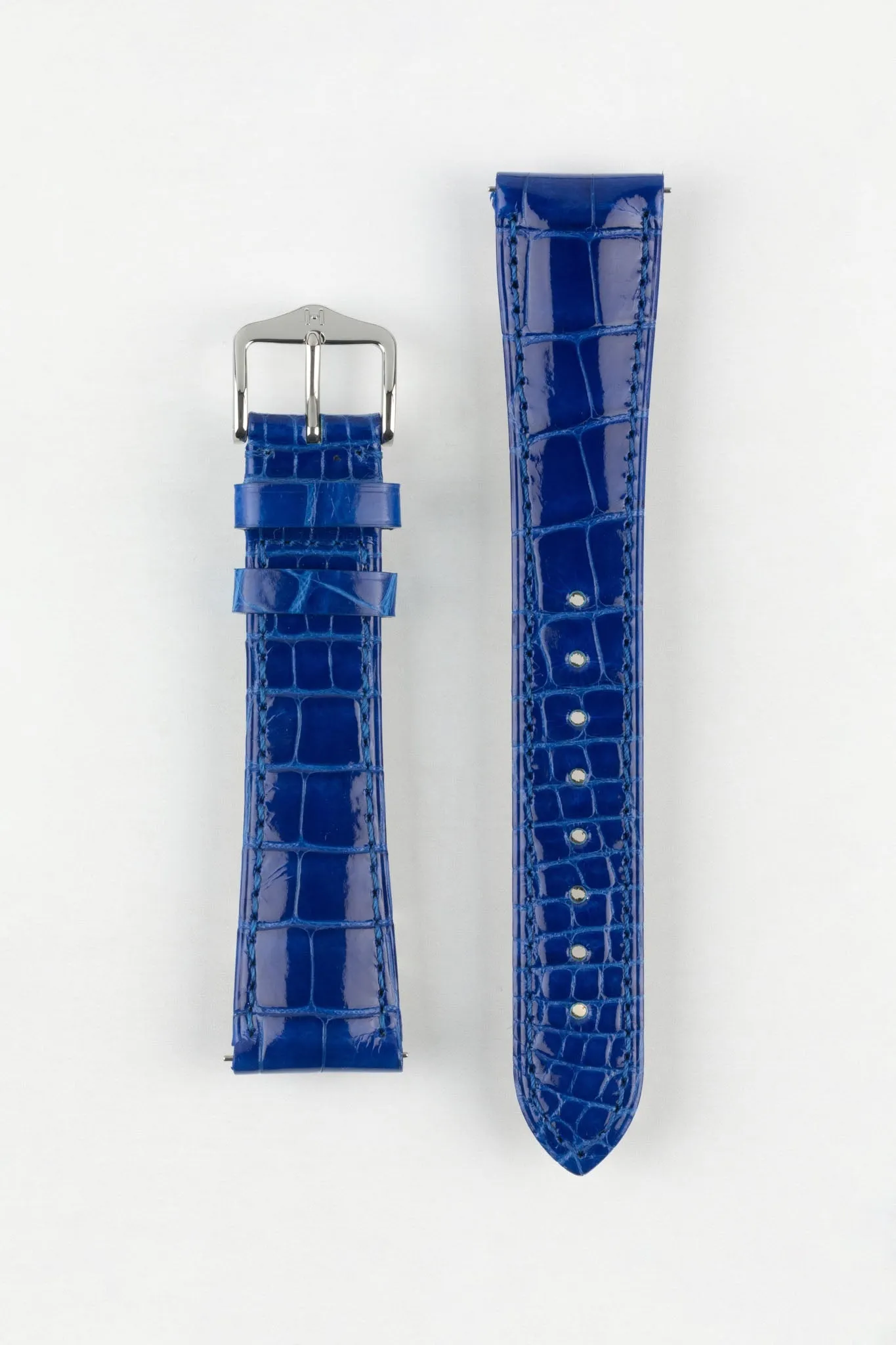 Hirsch LONDON Shiny Alligator Leather Watch Strap in ROYAL BLUE