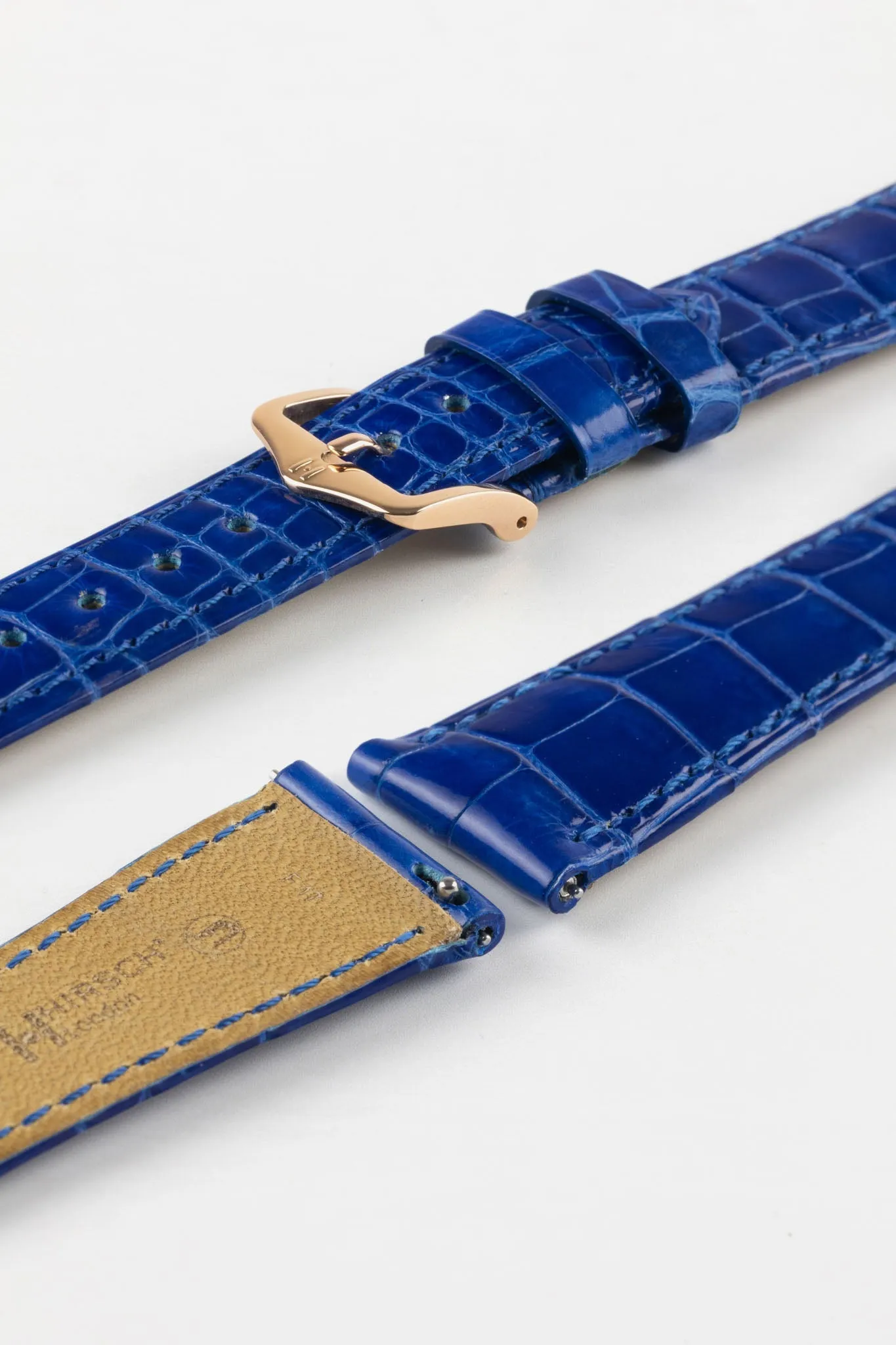 Hirsch LONDON Shiny Alligator Leather Watch Strap in ROYAL BLUE