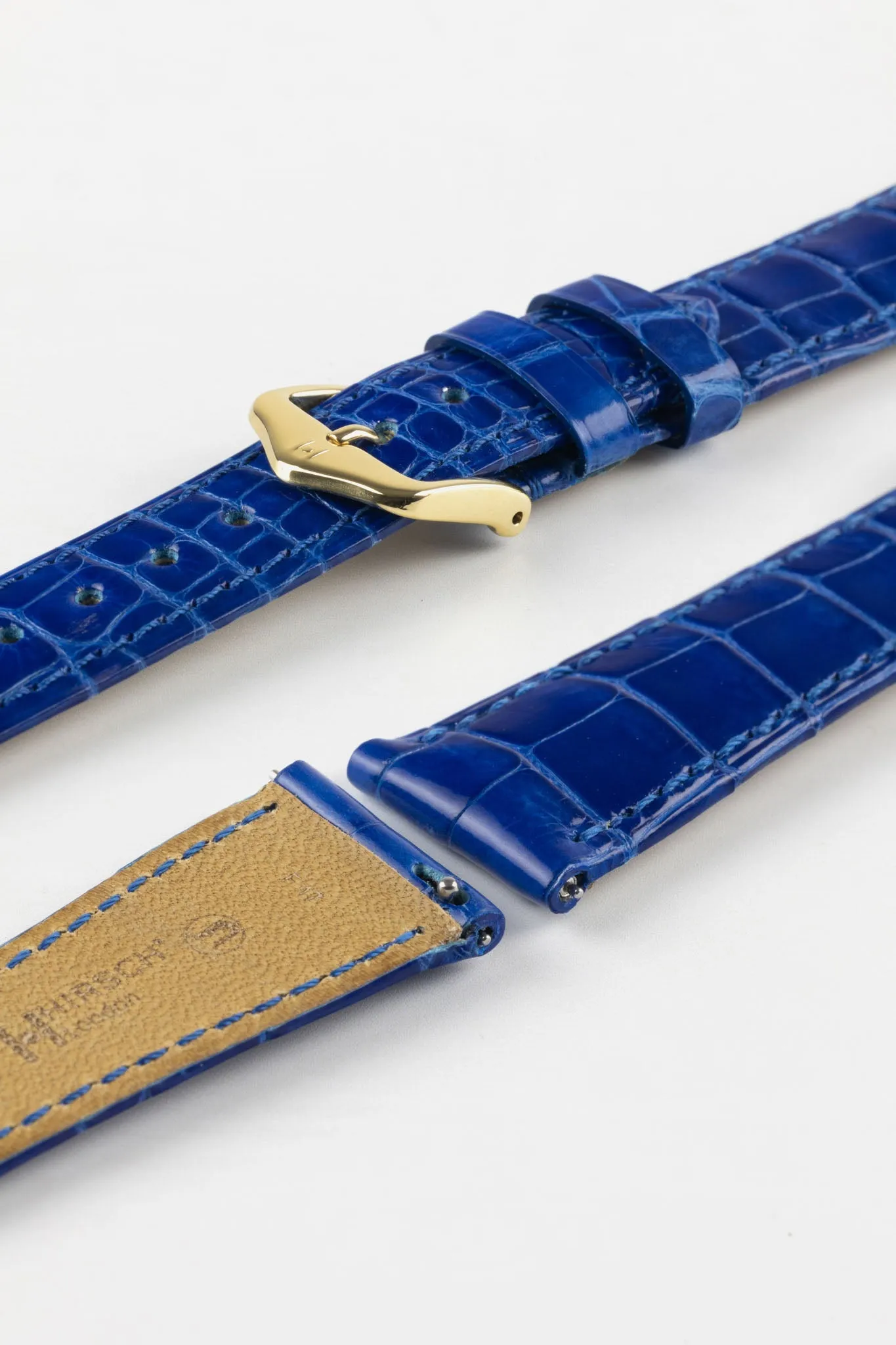 Hirsch LONDON Shiny Alligator Leather Watch Strap in ROYAL BLUE