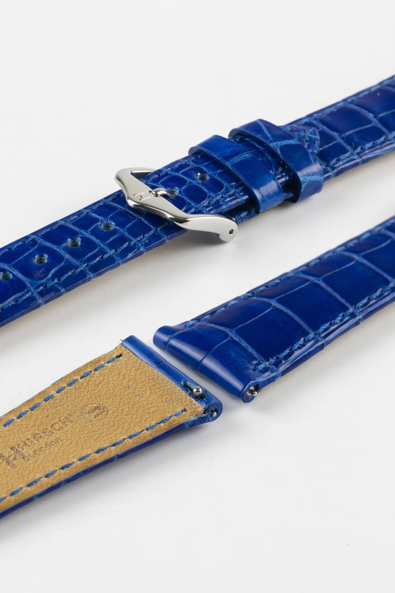 Hirsch LONDON Shiny Alligator Leather Watch Strap in ROYAL BLUE