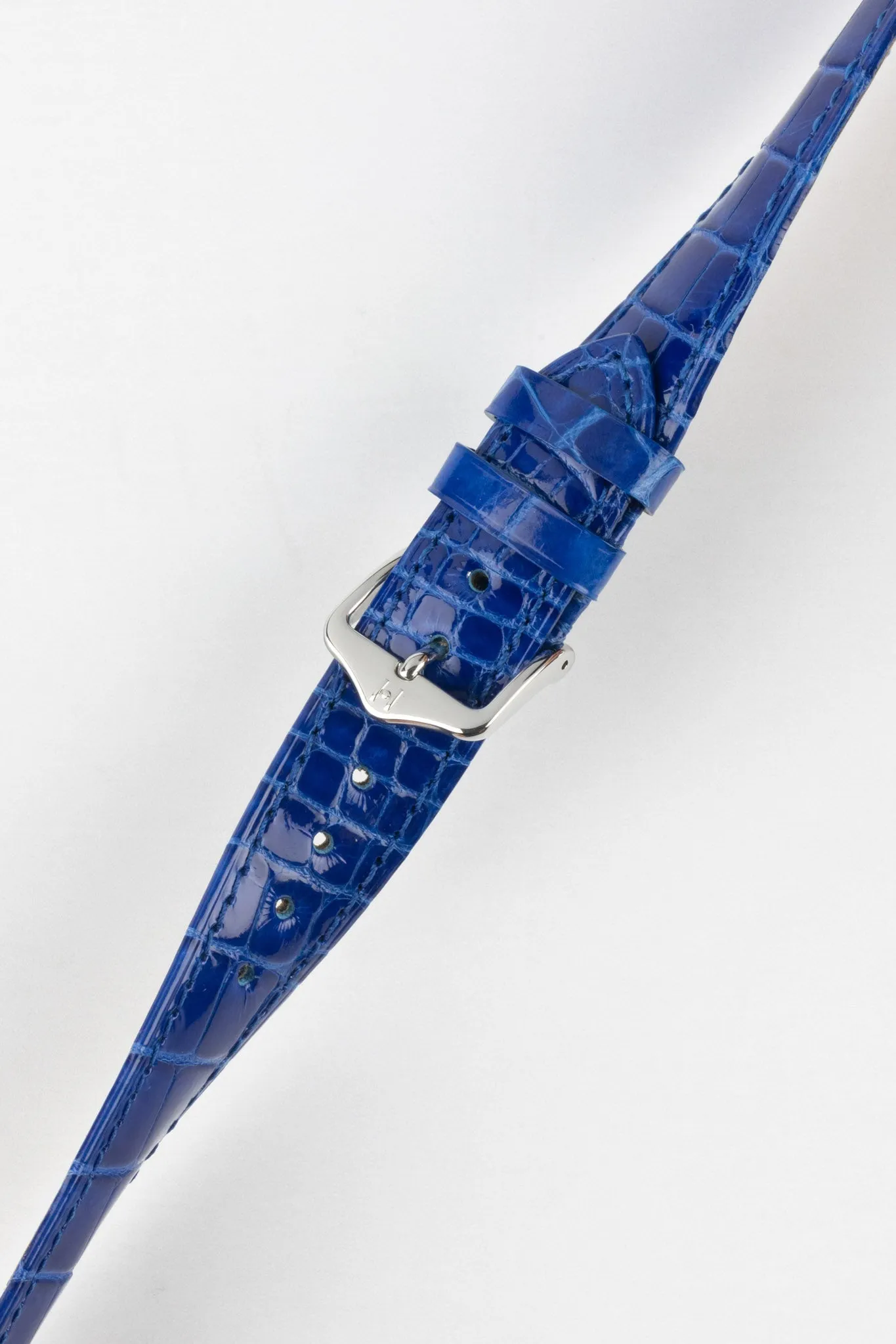 Hirsch LONDON Shiny Alligator Leather Watch Strap in ROYAL BLUE