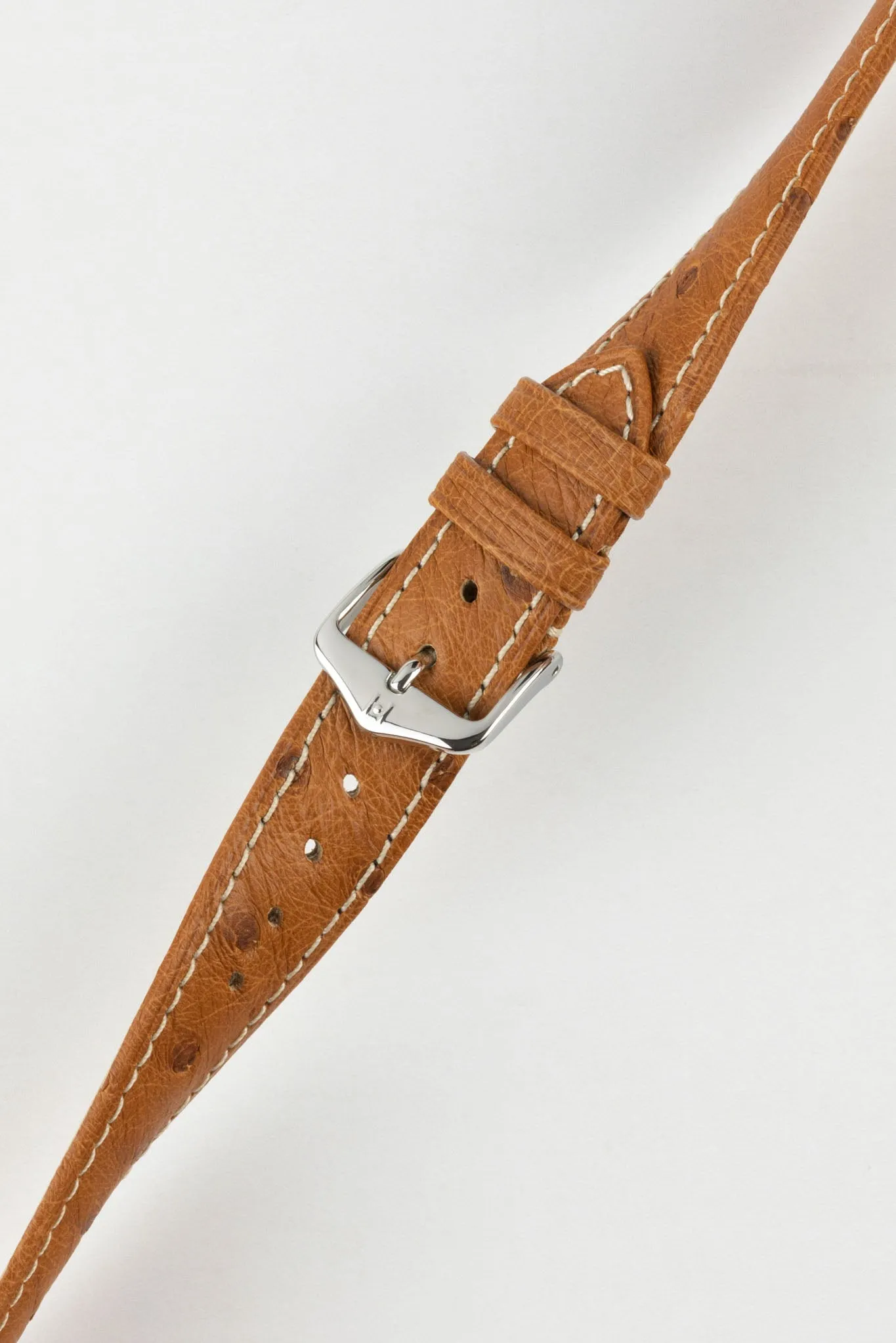 Hirsch MASSAI OSTRICH Leather Watch Strap in GOLD BROWN With WHITE Stitching