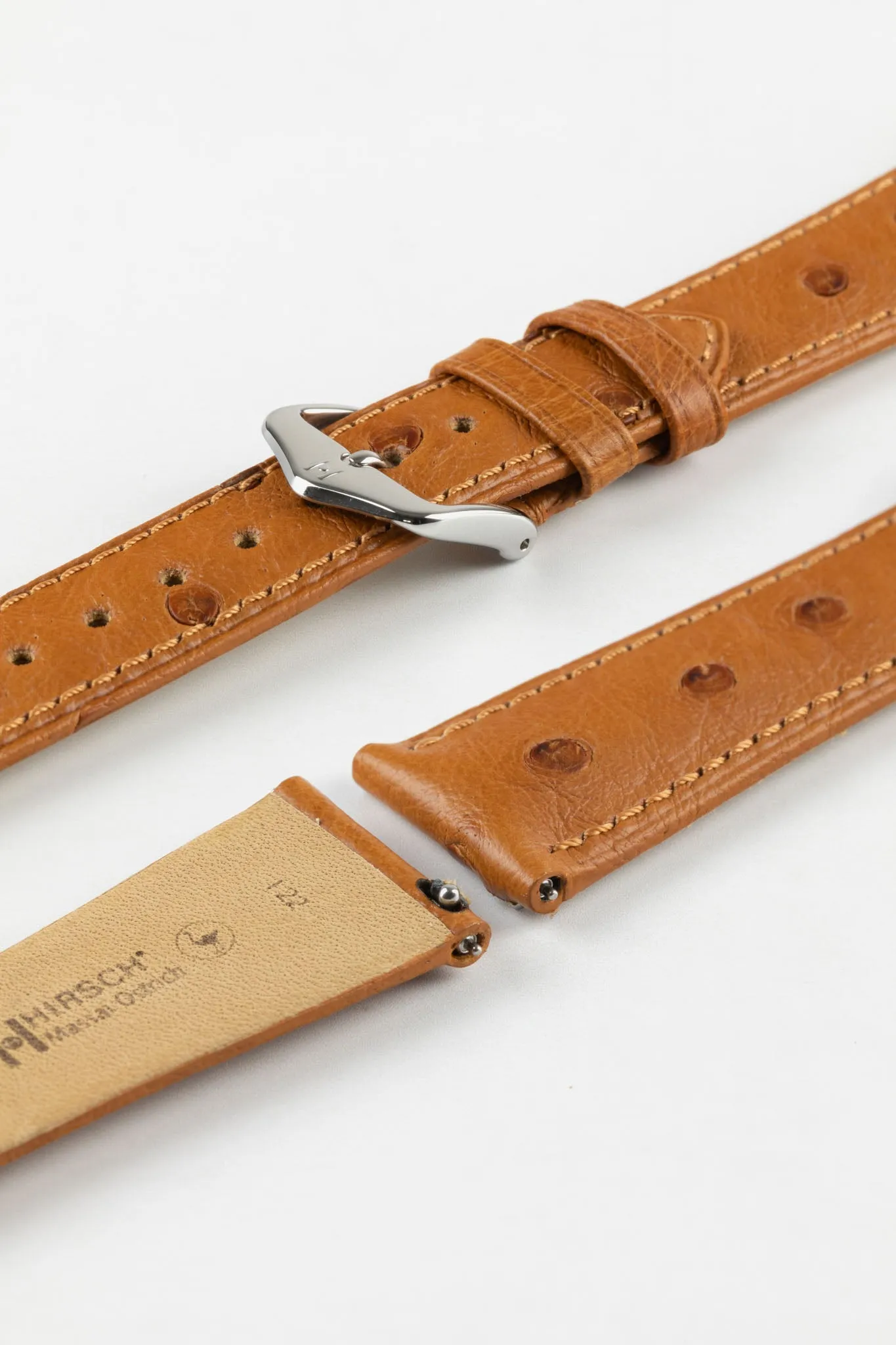 Hirsch MASSAI OSTRICH Leather Watch Strap in GOLD BROWN