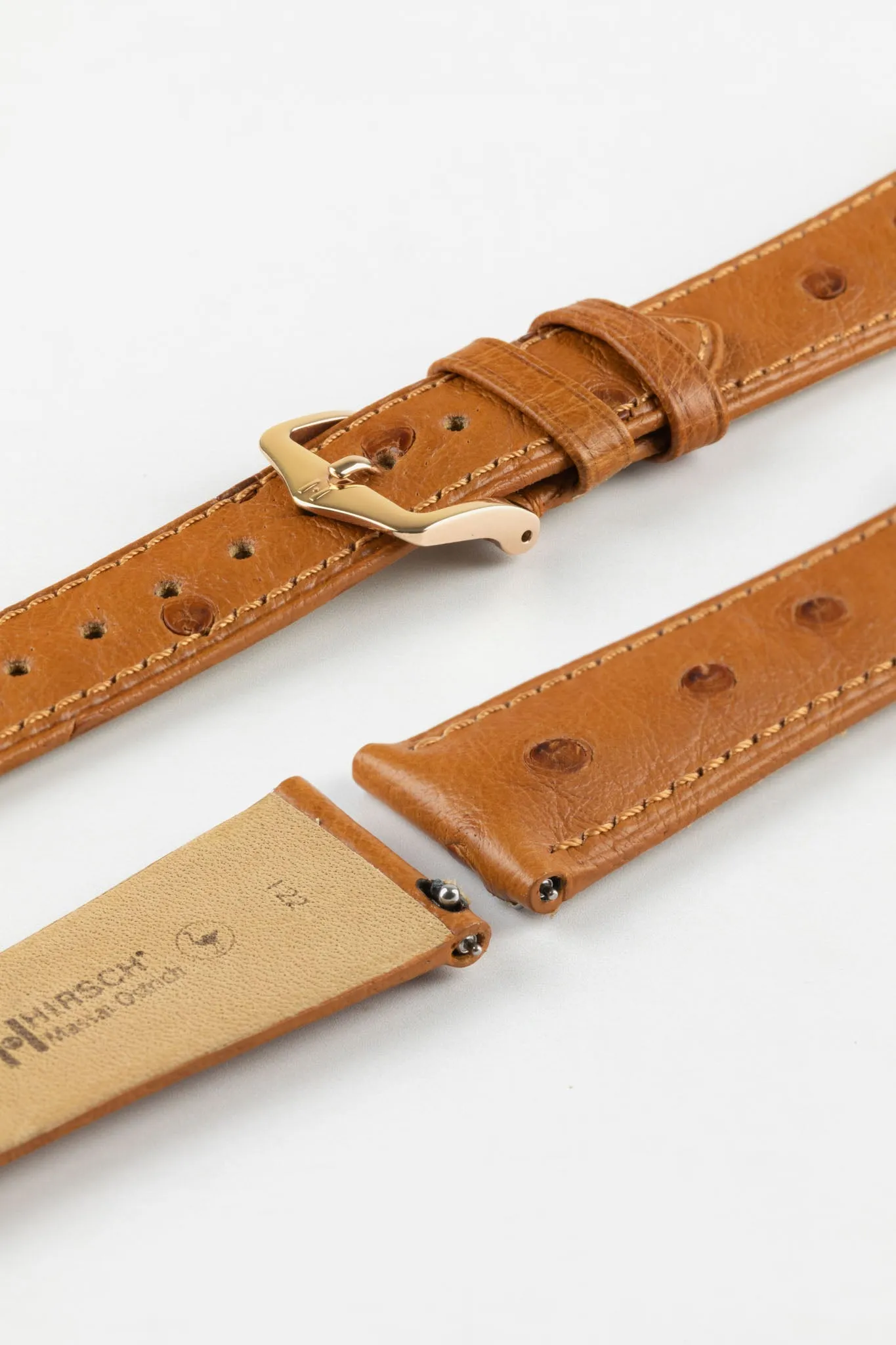 Hirsch MASSAI OSTRICH Leather Watch Strap in GOLD BROWN