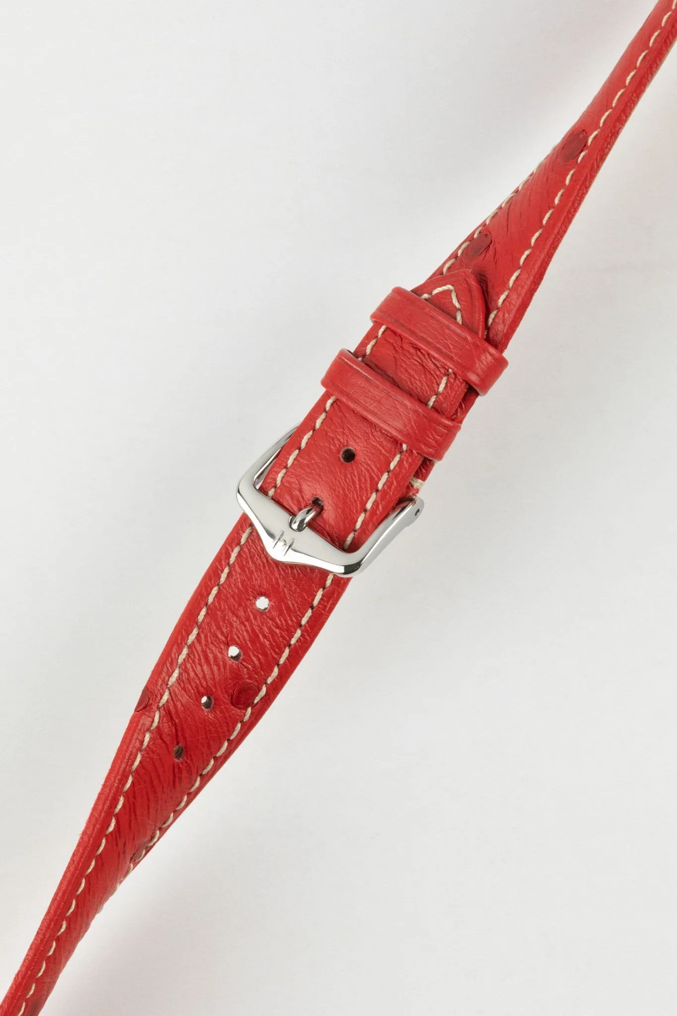 Hirsch MASSAI OSTRICH Leather Watch Strap in RED With WHITE Stitching