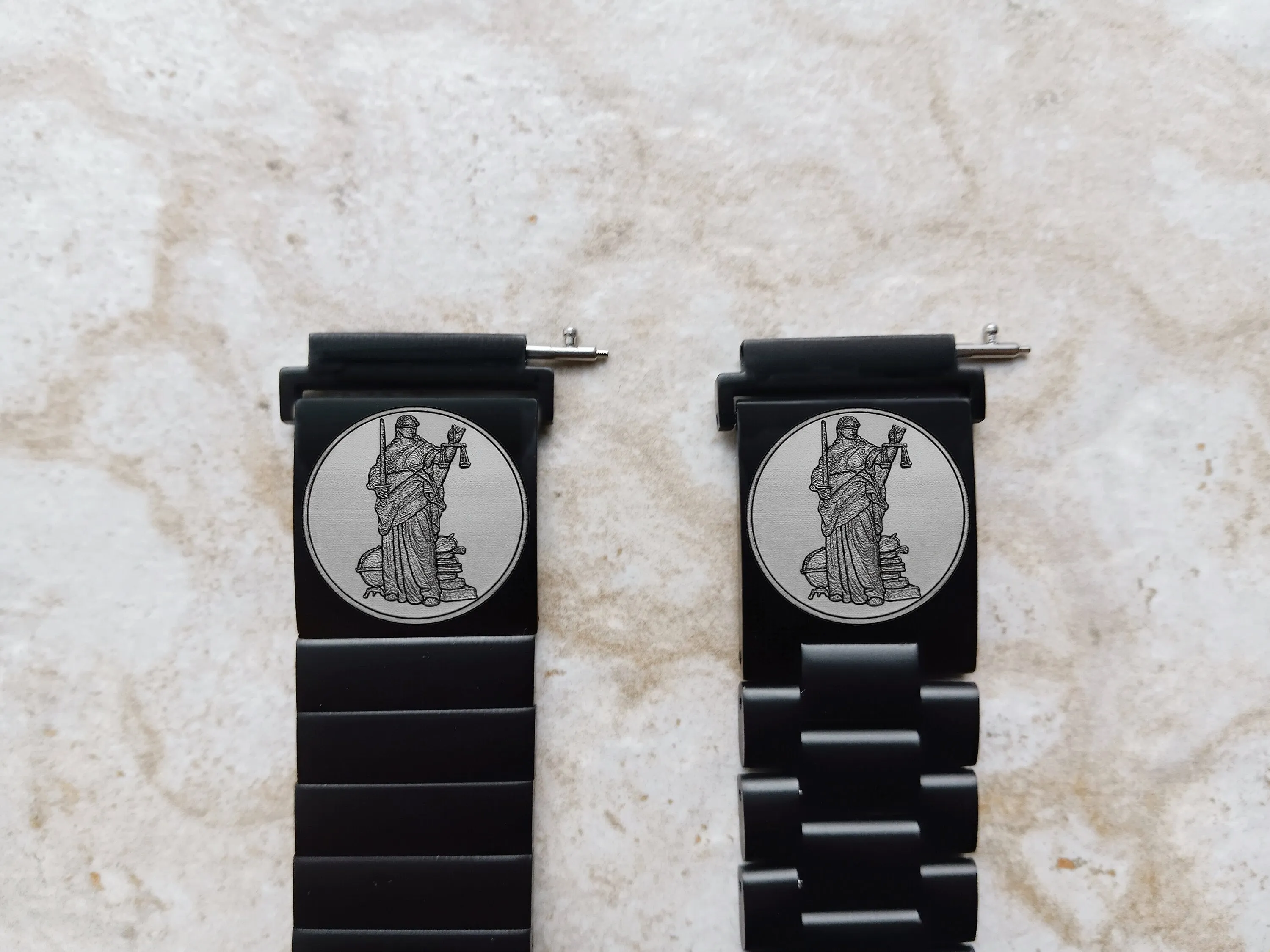 Lady Justice Engraved Watch Band for 20mm Width Lugs Traditional Casual Luxury & Smartwatches Black Stainless Steel Strap Bracelet BJ2 -A20
