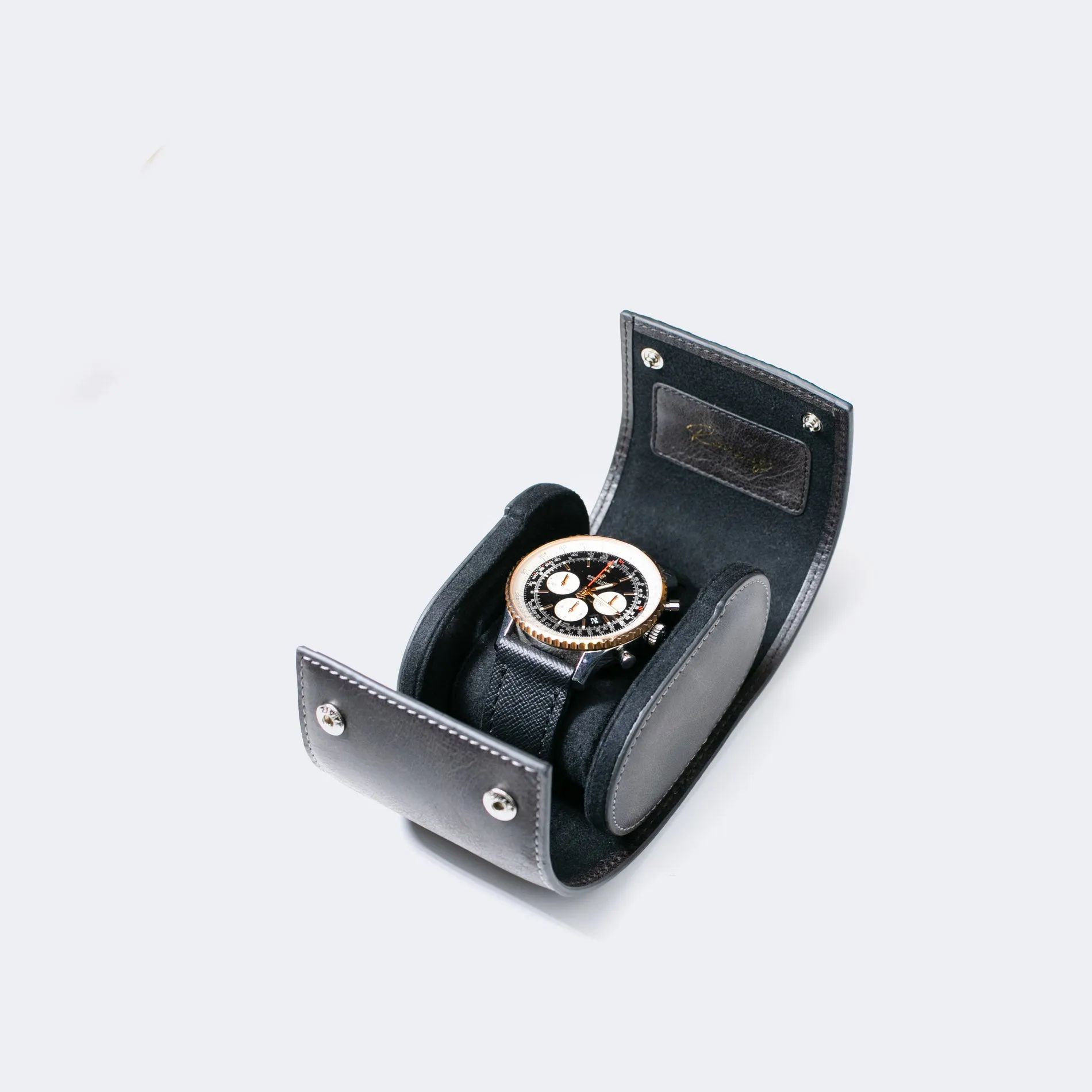 Leather Travel Watch Case - Coal - Single Watch Roll