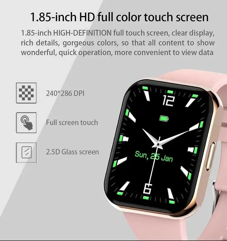 Lenovo 2023 New Smart Watch 1.85 Inch Screen BT Call Music Smartwatch For Men Women Ladies Gift Wristwatch For Apple Ios Android