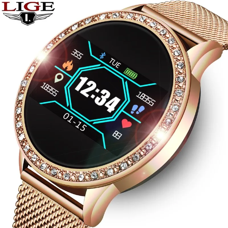 LIGE Ladies Smart Watch Women Blood Pressure Heart Rate Monitor Fitness tracker Sport Smart Band Alarm clock reminder Smartwatch