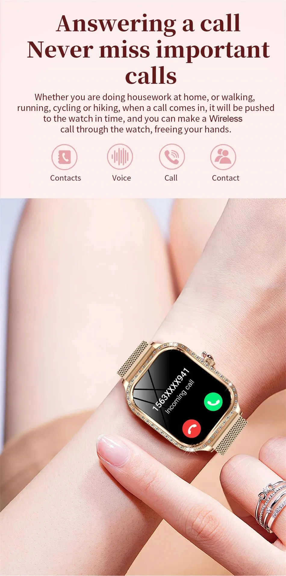 LIGE Smart Watches for Women Waterproof Bluetooth Call Fitness Tracker Smartwatch Mujer Digital Womens Watch Heart Rate Monitor