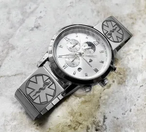 Medical Seal Engraved Watch Band for 22mm 24mm 25mm Lugs Traditional Casual Luxury and Smartwatches Silver Color Stainless Steel Strap Bracelet MS2