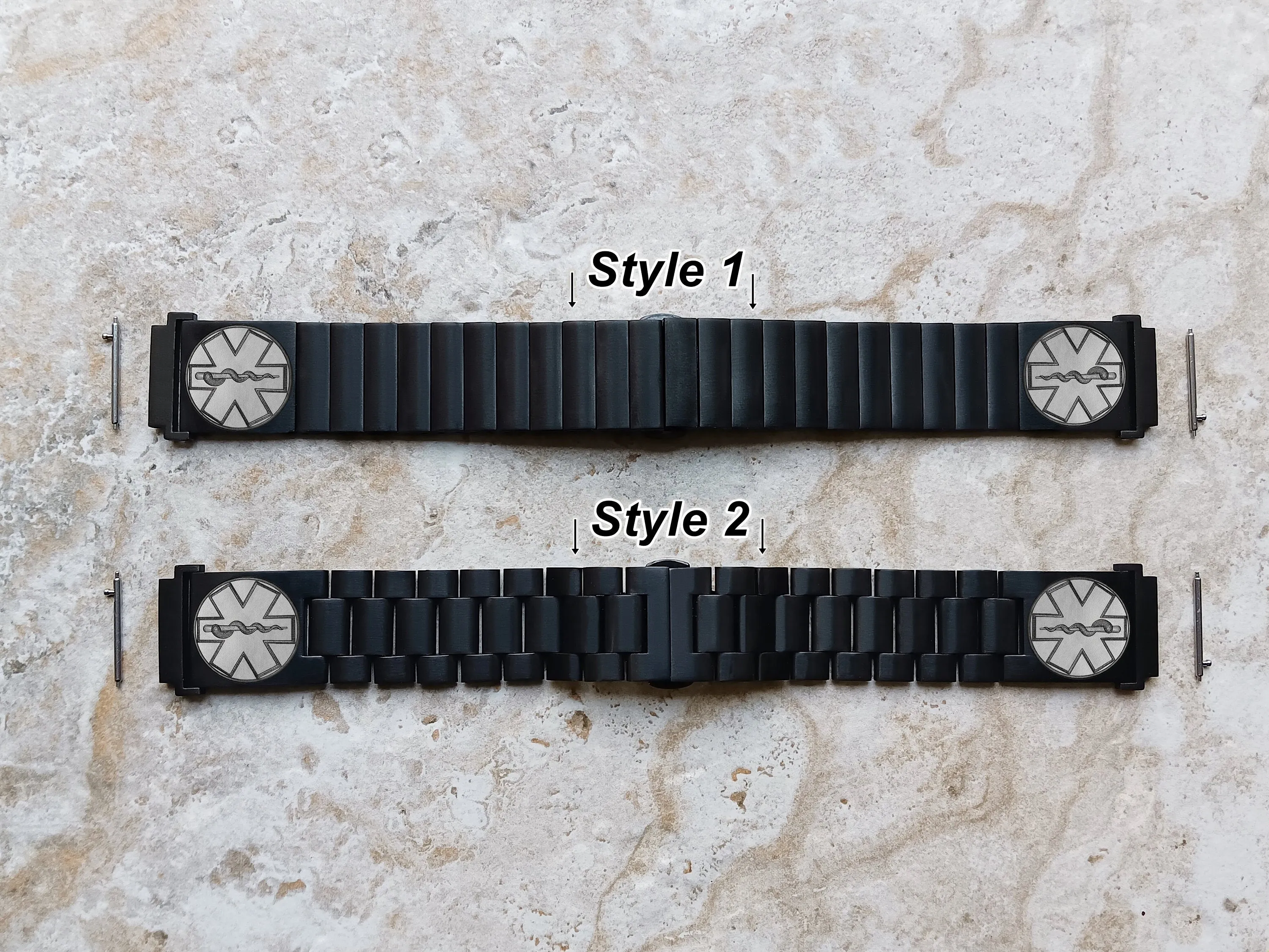 Medical Symbol Engraved Watch Band for 20mm Width Lugs Traditional Casual Luxury Smartwatches Black Stainless Steel Strap Bracelet MS2 -A20