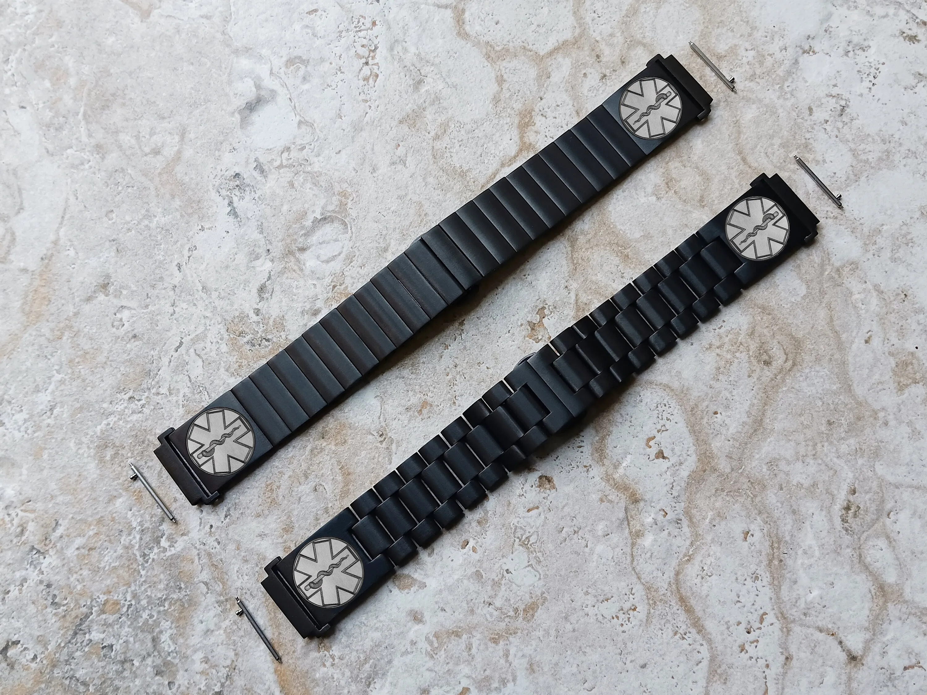 Medical Symbol Engraved Watch Band for 20mm Width Lugs Traditional Casual Luxury Smartwatches Black Stainless Steel Strap Bracelet MS2 -A20