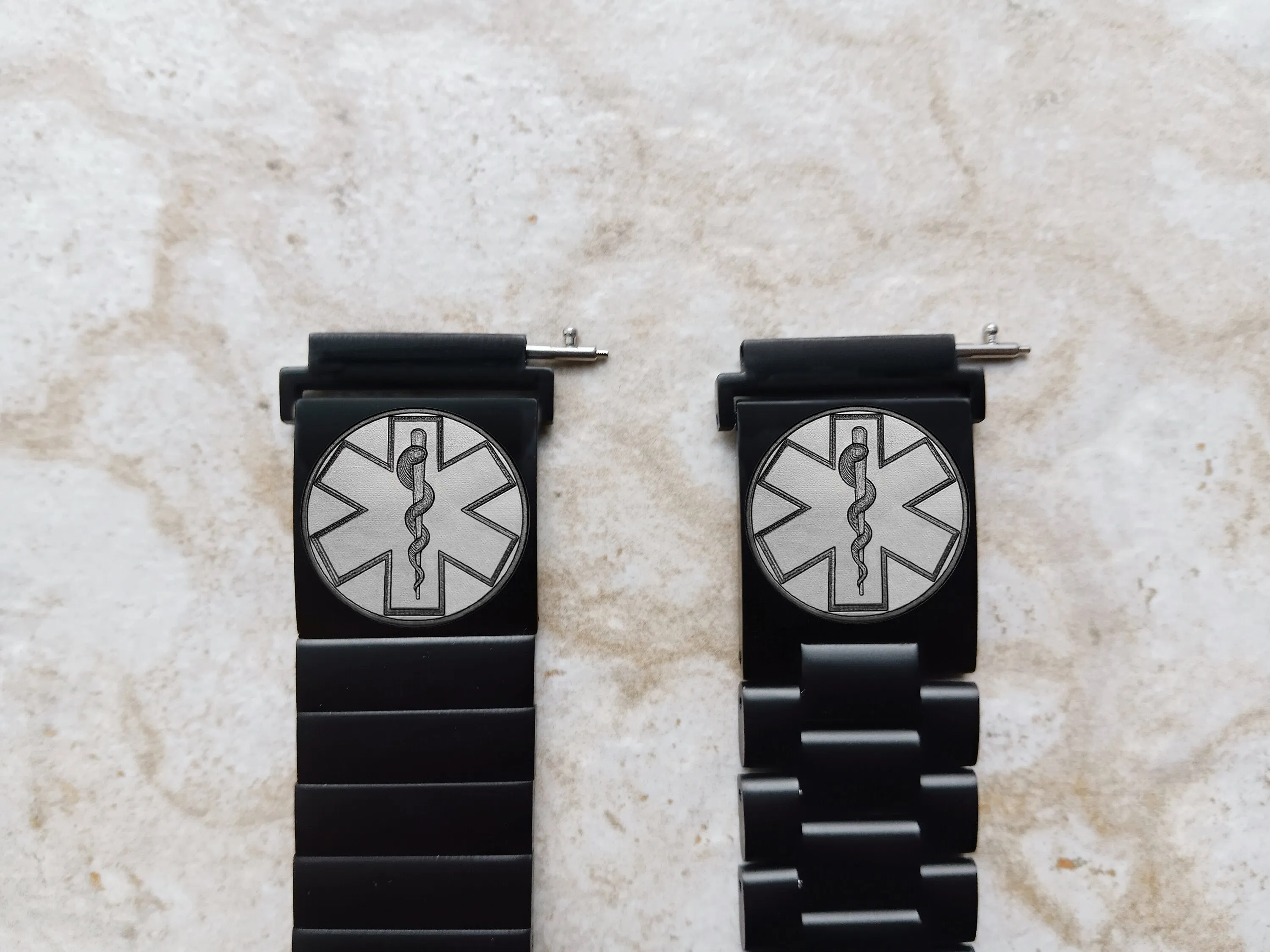 Medical Symbol Engraved Watch Band for 20mm Width Lugs Traditional Casual Luxury Smartwatches Black Stainless Steel Strap Bracelet MS2 -A20