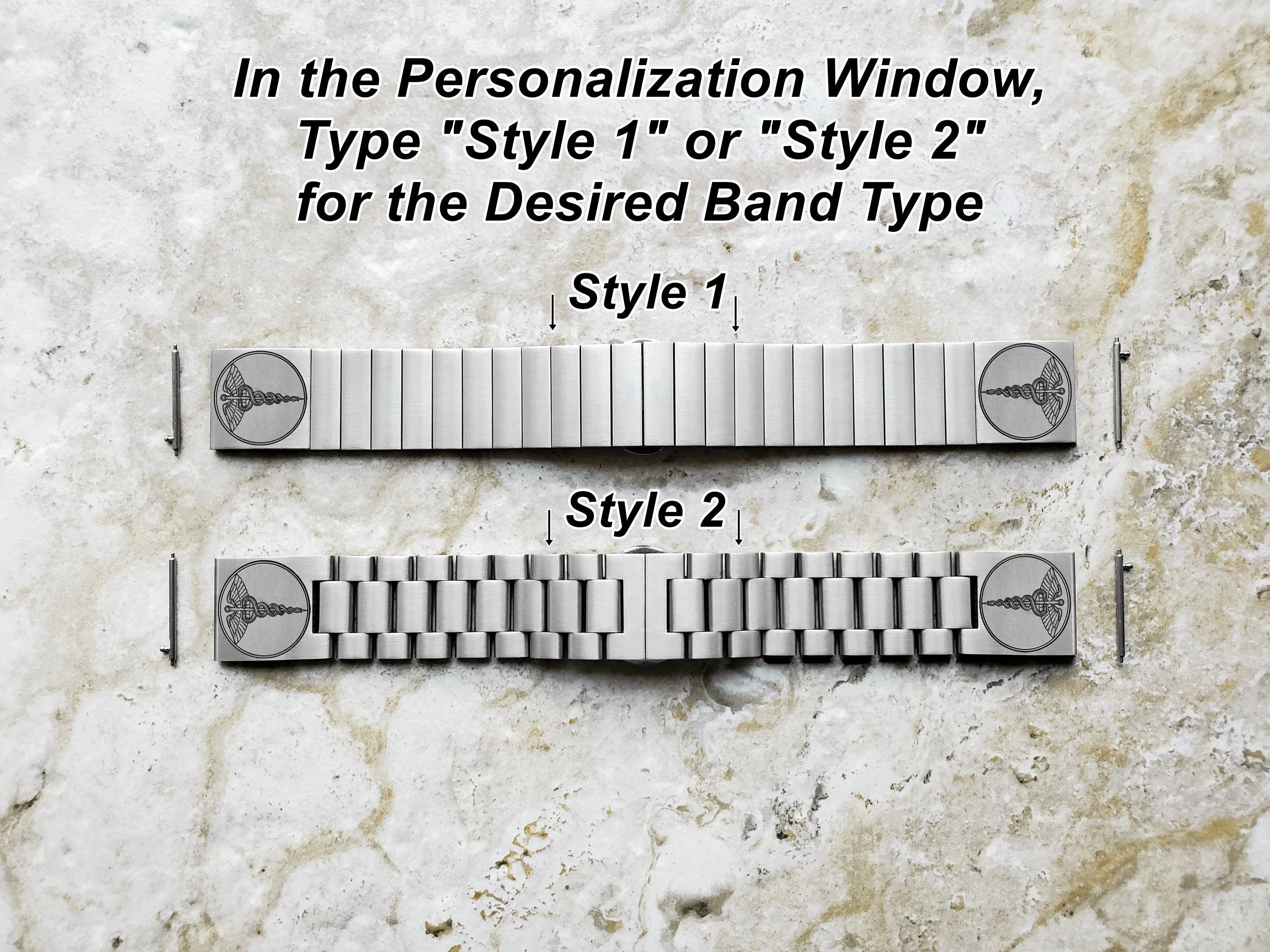 Medical Symbol Engraved Watch Band for 22mm 24mm 25mm Lugs Traditional Casual Luxury and Smartwatches Silver Color Stainless Steel Strap Bracelet MS1