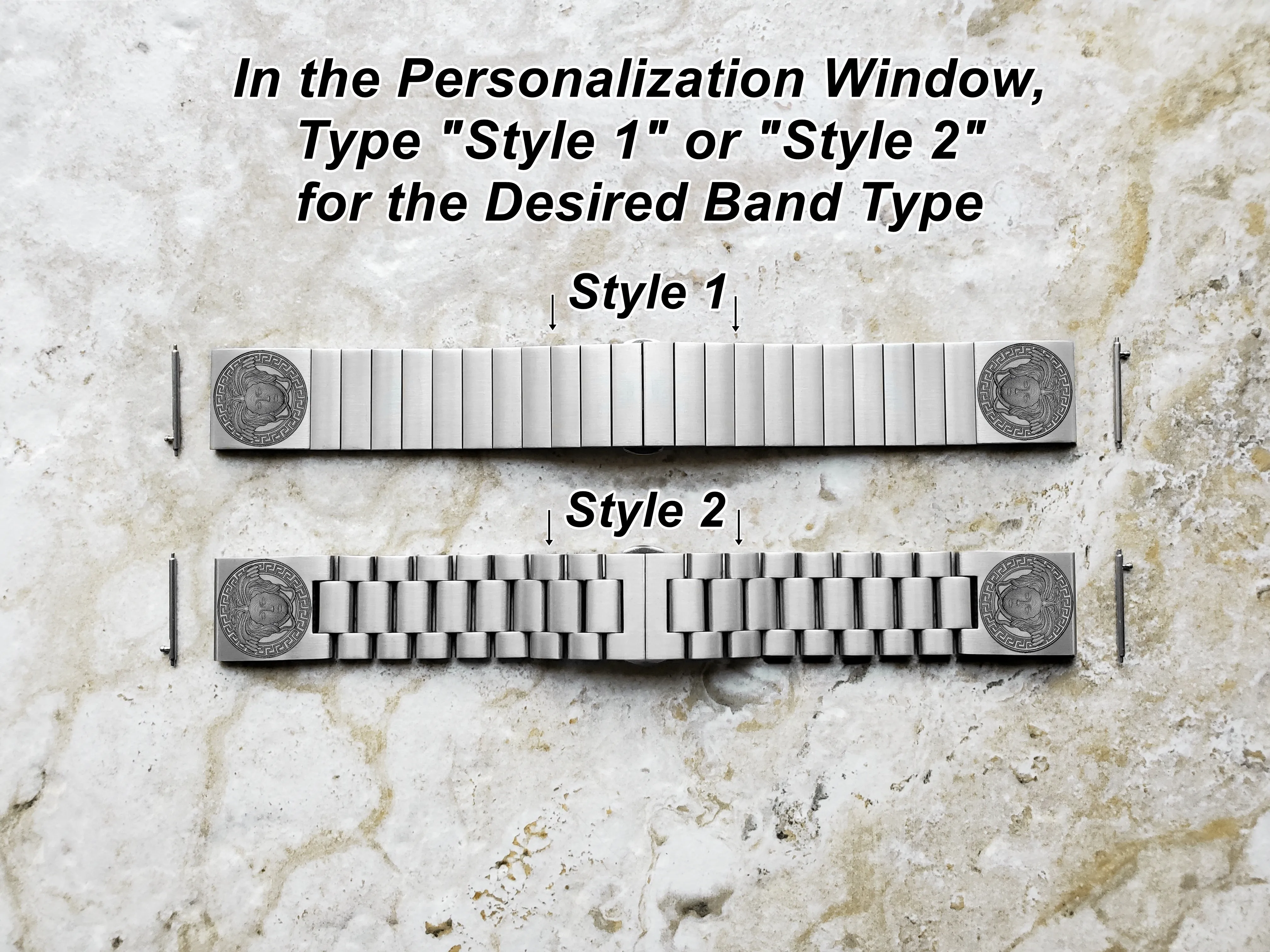 Medusa Head Engraved Watch Band for 22mm 24mm 25mm Lugs Traditional Casual Luxury and Smartwatches Silver Color Stainless Steel Bracelet Strap N13