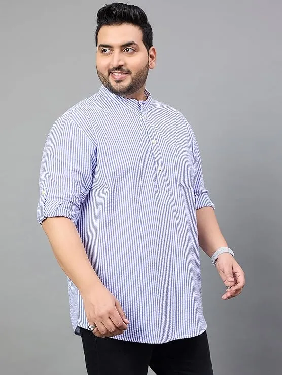 Men Plus Size Micah Striped Short Kurta