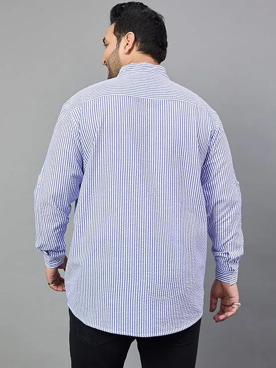 Men Plus Size Micah Striped Short Kurta