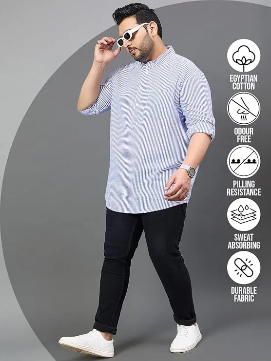 Men Plus Size Micah Striped Short Kurta