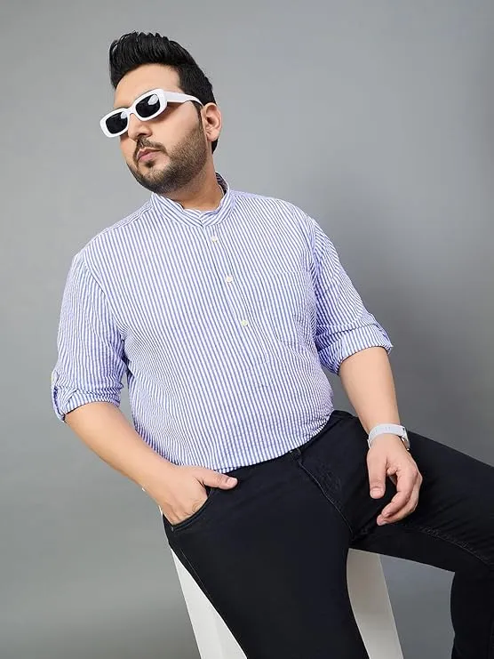 Men Plus Size Micah Striped Short Kurta