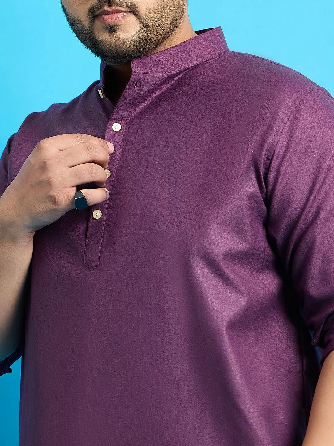 Men Plus Size Pollan-Purple Solid Short Kurta