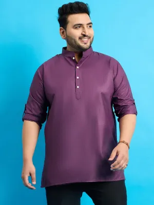 Men Plus Size Pollan-Purple Solid Short Kurta
