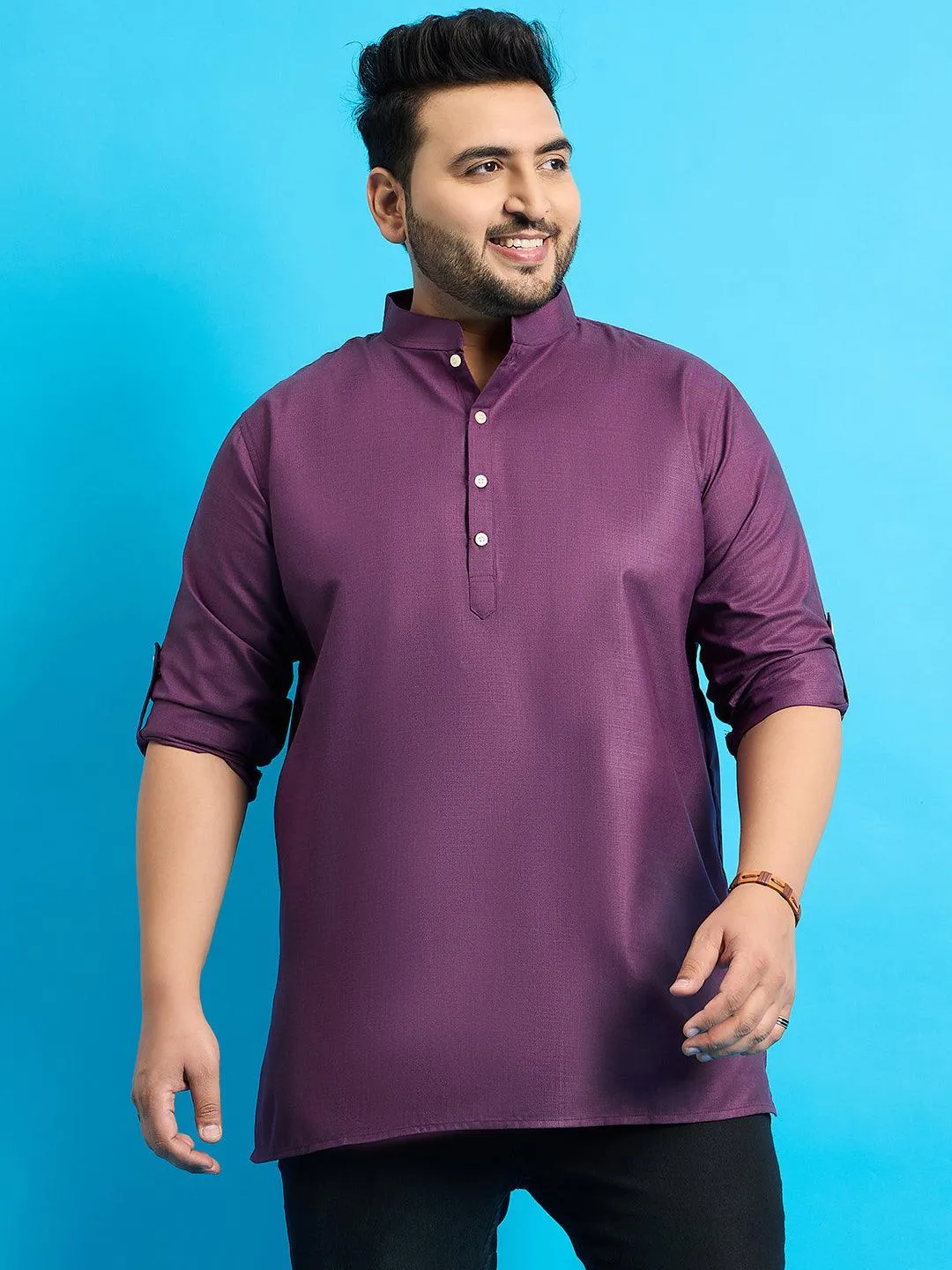 Men Plus Size Pollan-Purple Solid Short Kurta