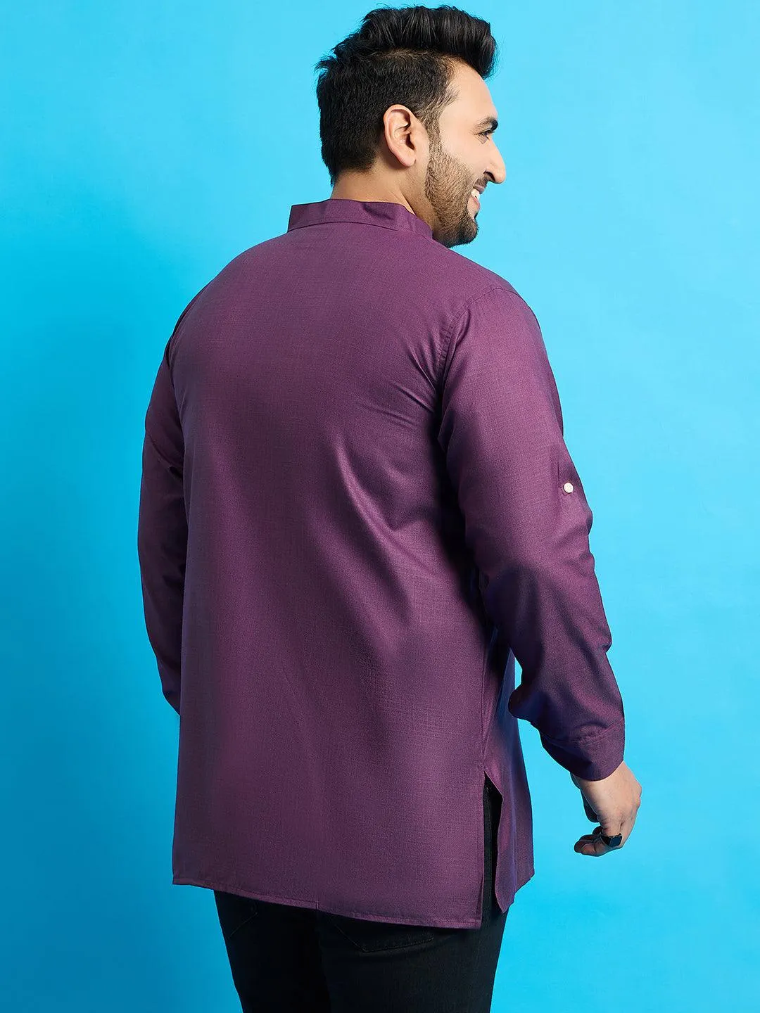 Men Plus Size Pollan-Purple Solid Short Kurta