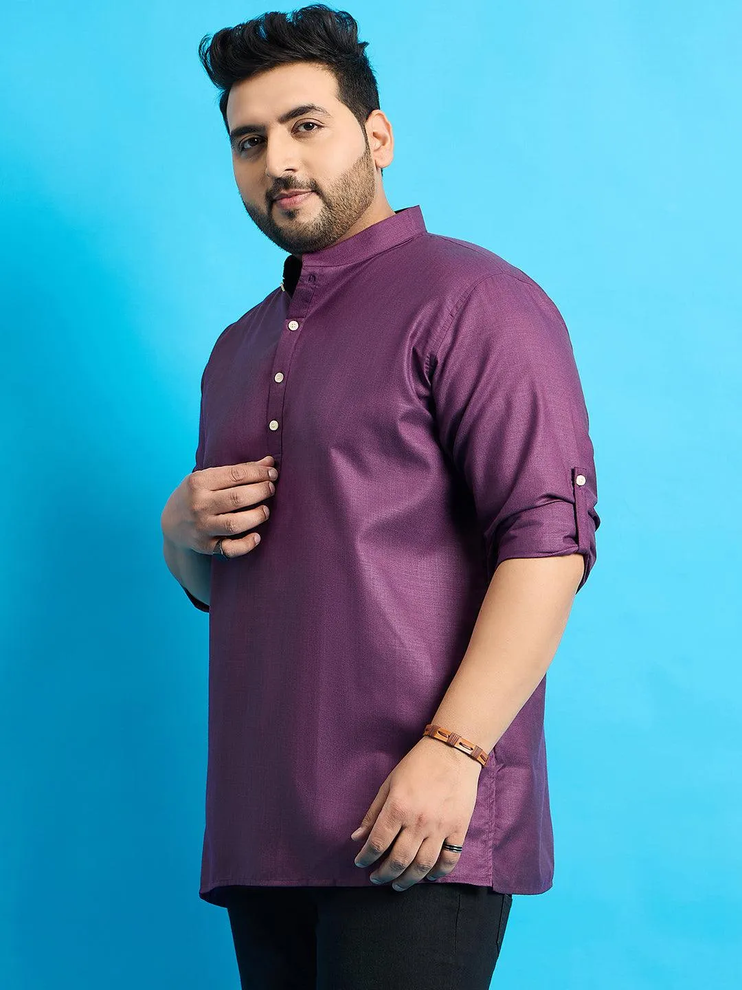 Men Plus Size Pollan-Purple Solid Short Kurta