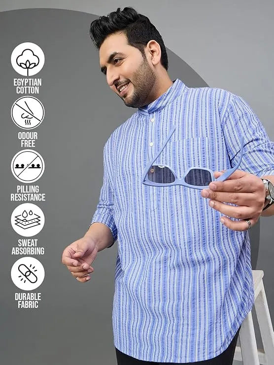 Men Plus Size Remy Striped Short Kurta