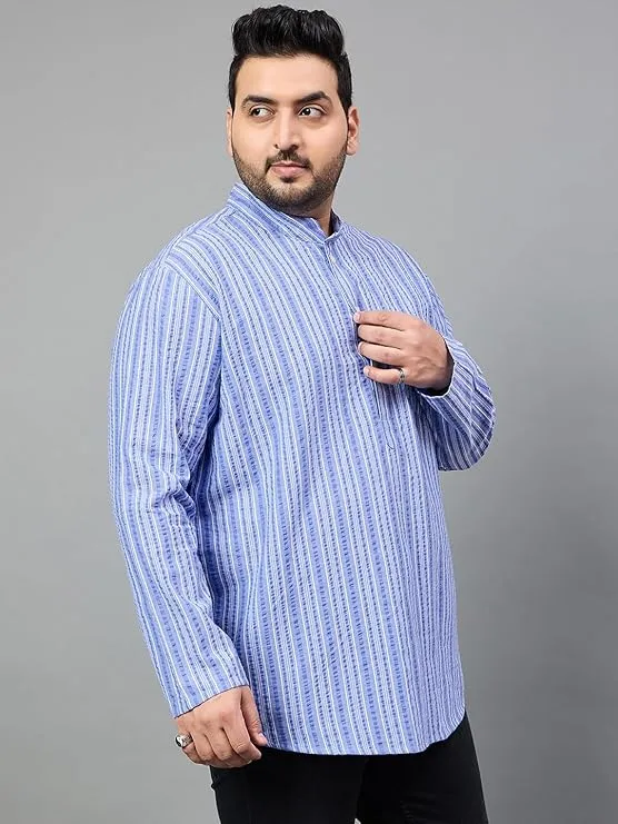 Men Plus Size Remy Striped Short Kurta