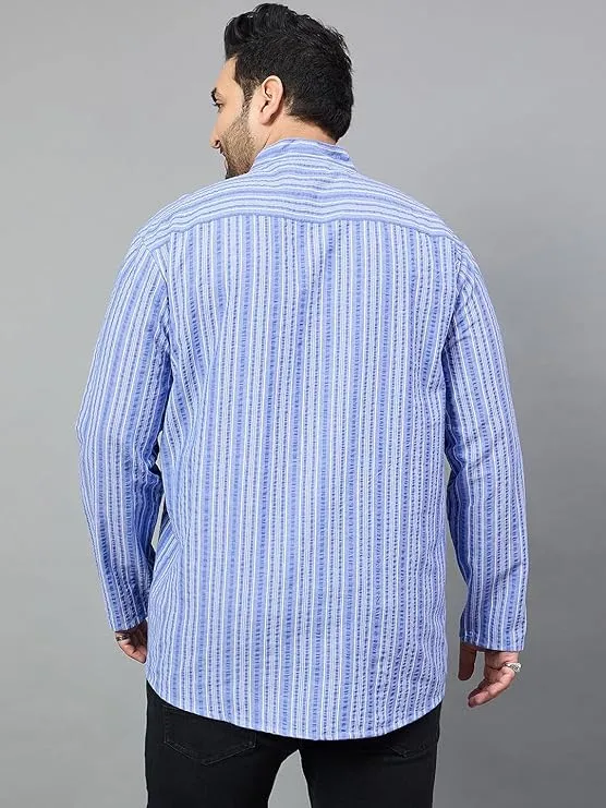 Men Plus Size Remy Striped Short Kurta