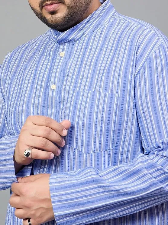 Men Plus Size Remy Striped Short Kurta