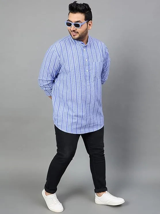 Men Plus Size Remy Striped Short Kurta