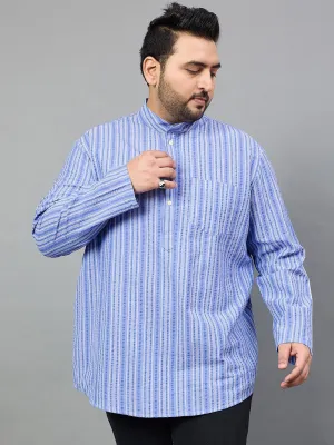 Men Plus Size Remy Striped Short Kurta