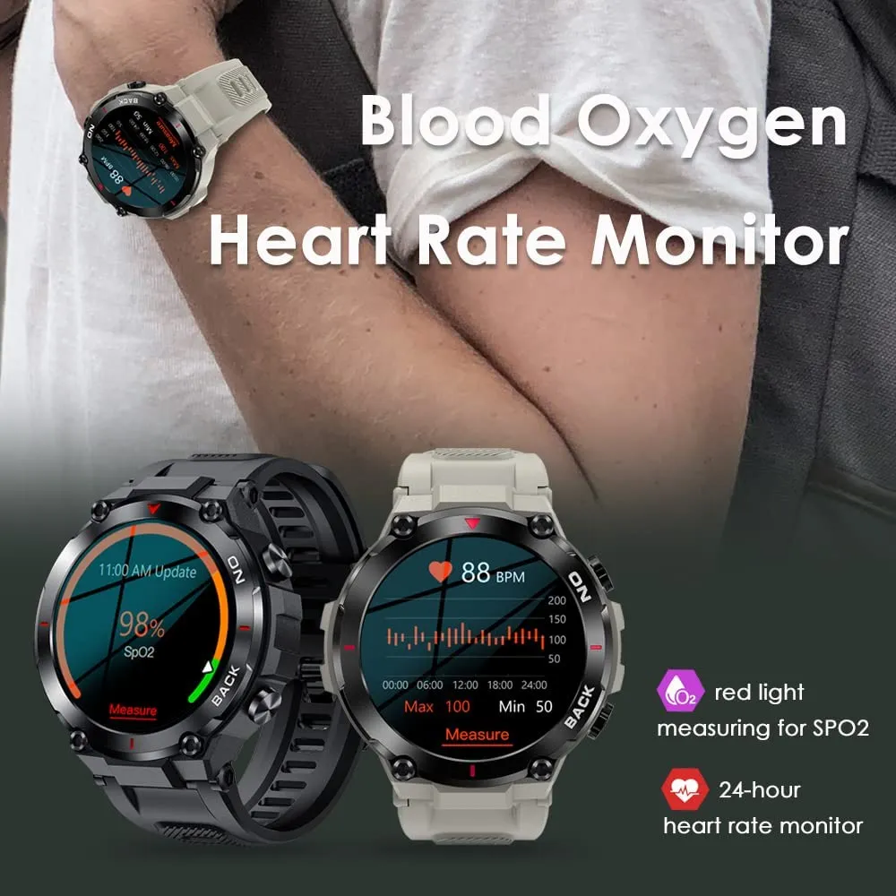 Mens GPS Smart Watches for Android iOS phones Rugged Smart Watch for Outdoor Sports with 480mAh Longer Battery Life Fitness Tracker