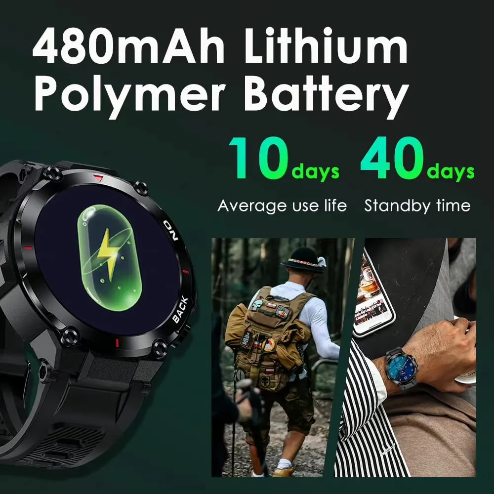 Mens GPS Smart Watches for Android iOS phones Rugged Smart Watch for Outdoor Sports with 480mAh Longer Battery Life Fitness Tracker