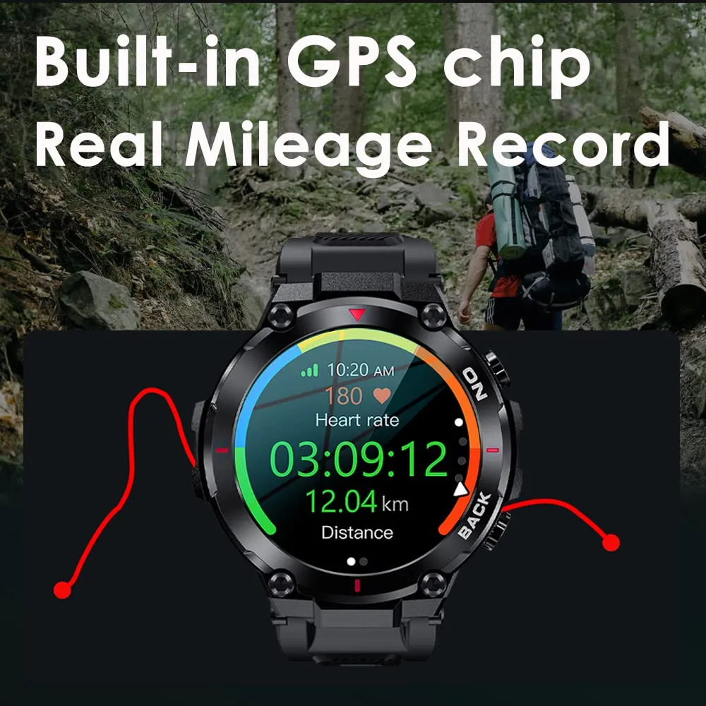 Mens GPS Smart Watches for Android iOS phones Rugged Smart Watch for Outdoor Sports with 480mAh Longer Battery Life Fitness Tracker