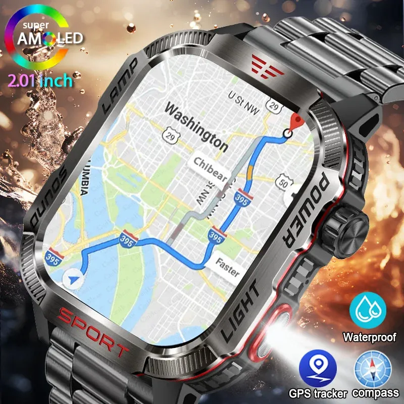 Men’s Military Outdoor Smartwatch – GPS, Flashlight, Compass, Bluetooth Call