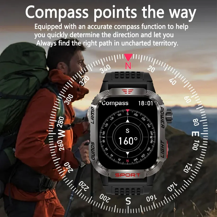 Men’s Military Outdoor Smartwatch – GPS, Flashlight, Compass, Bluetooth Call