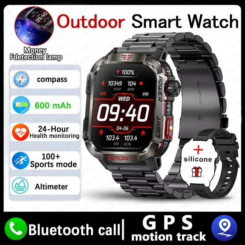 Men’s Military Outdoor Smartwatch – GPS, Flashlight, Compass, Bluetooth Call