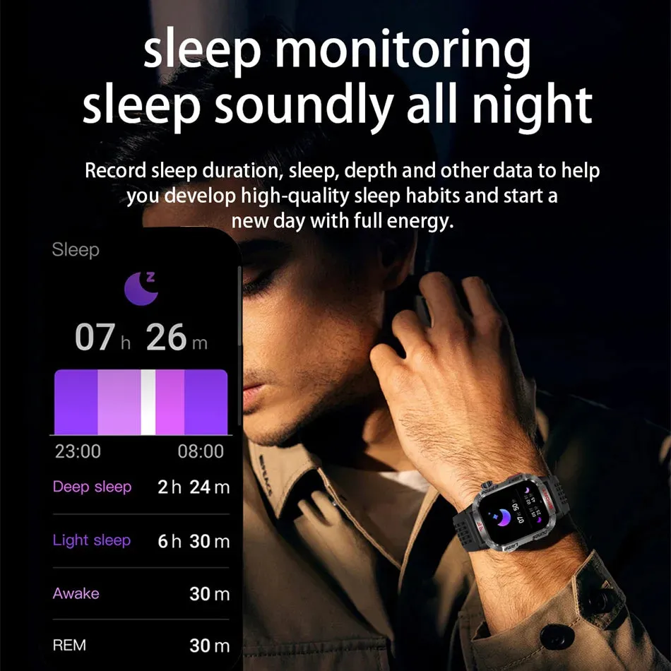 Men’s Military Outdoor Smartwatch – GPS, Flashlight, Compass, Bluetooth Call