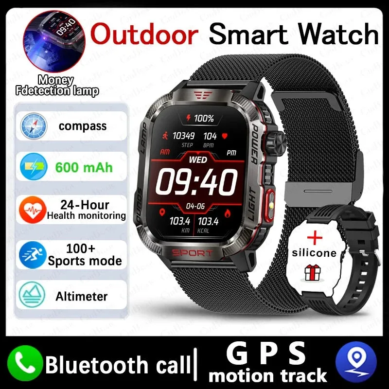 Men’s Military Outdoor Smartwatch – GPS, Flashlight, Compass, Bluetooth Call