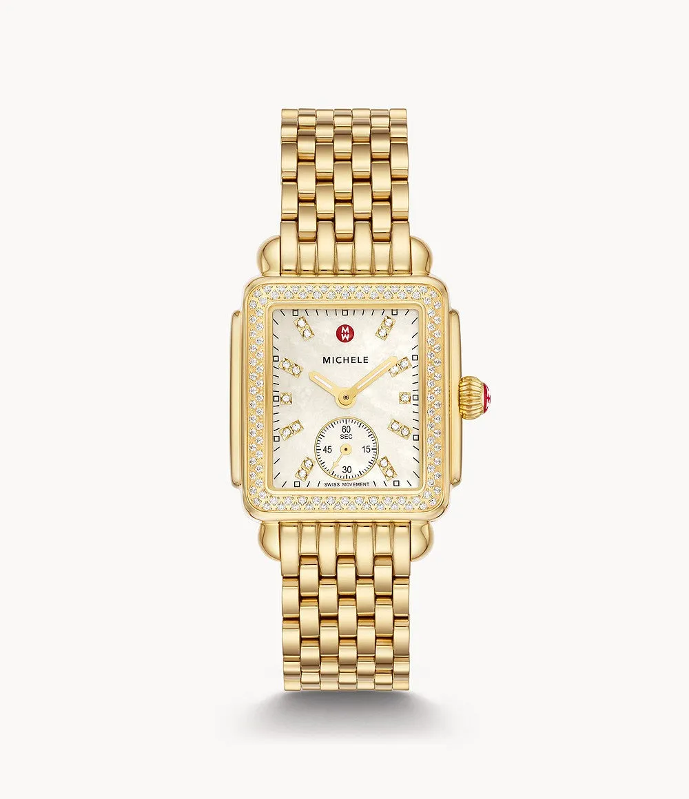 Michele Deco Mid Gold Diamond Stainless Steel Watch